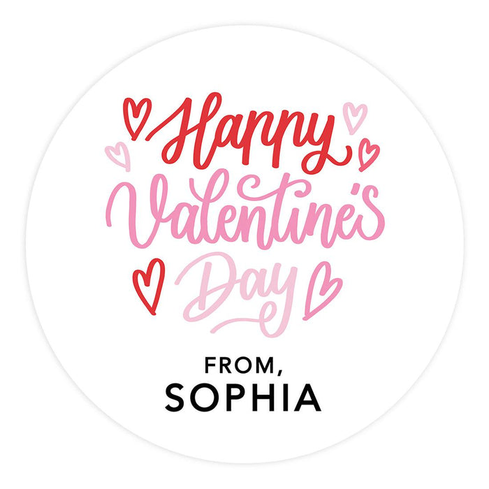 Custom Kids Valentine's Stickers | 2" Circle Happy Valentine's Day Labels for Gift & Craft, Set of 40-Set of 40-Andaz Press-Ombre Red & Pink-