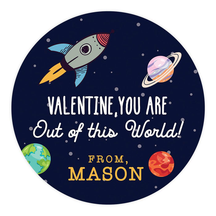 Custom Kids Valentine's Stickers | 2" Circle Happy Valentine's Day Labels for Gift & Craft, Set of 40-Set of 40-Andaz Press-Outer Space-