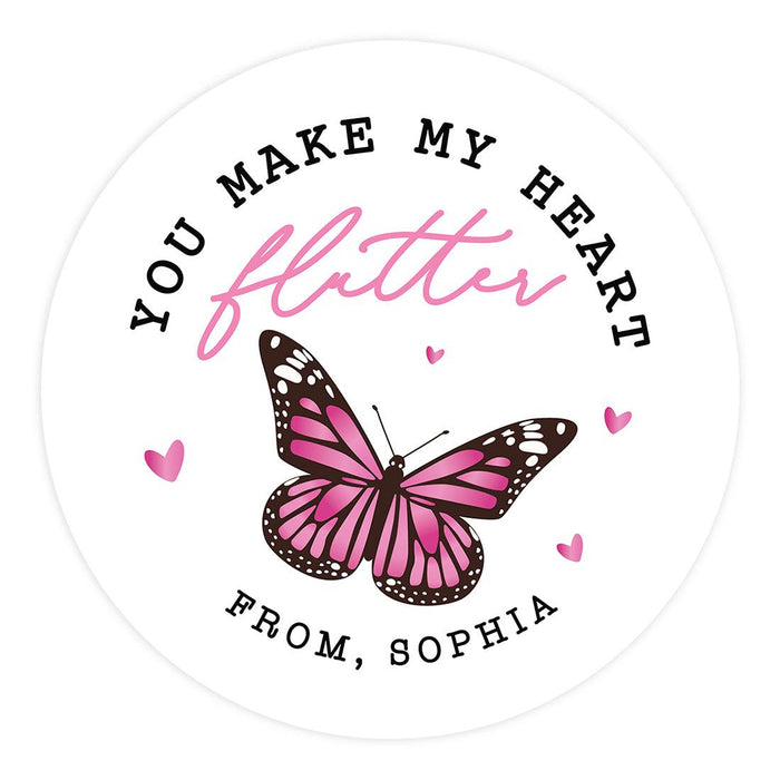 Custom Kids Valentine's Stickers | 2" Circle Happy Valentine's Day Labels for Gift & Craft, Set of 40-Set of 40-Andaz Press-Pink Butterfly-
