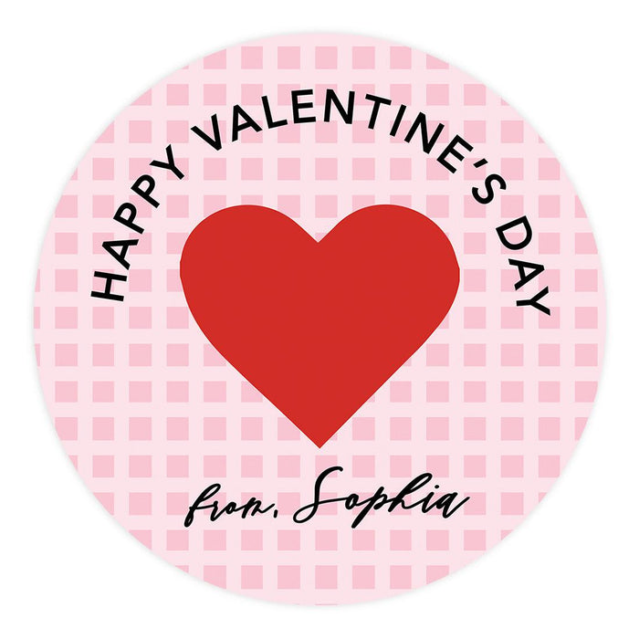 Custom Kids Valentine's Stickers | 2" Circle Happy Valentine's Day Labels for Gift & Craft, Set of 40-Set of 40-Andaz Press-Red Heart-