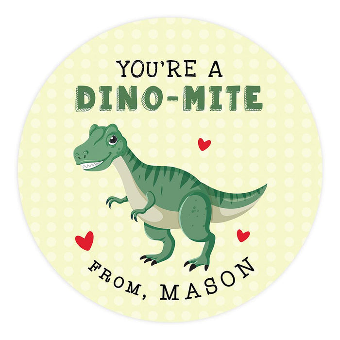 Custom Kids Valentine's Stickers | 2" Circle Happy Valentine's Day Labels for Gift & Craft, Set of 40-Set of 40-Andaz Press-T-Rex-