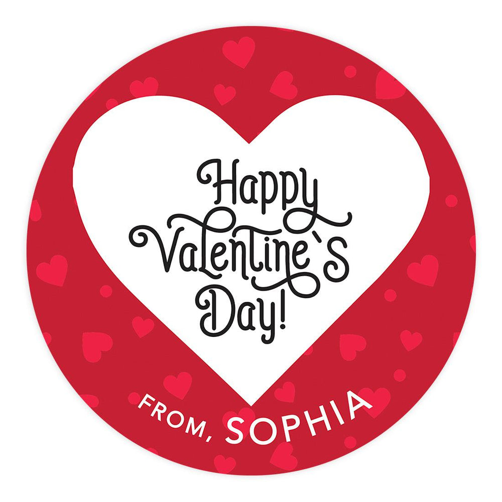 Custom Kids Valentine's Stickers | 2" Circle Happy Valentine's Day Labels for Gift & Craft, Set of 40-Set of 40-Andaz Press-Red Hearts-