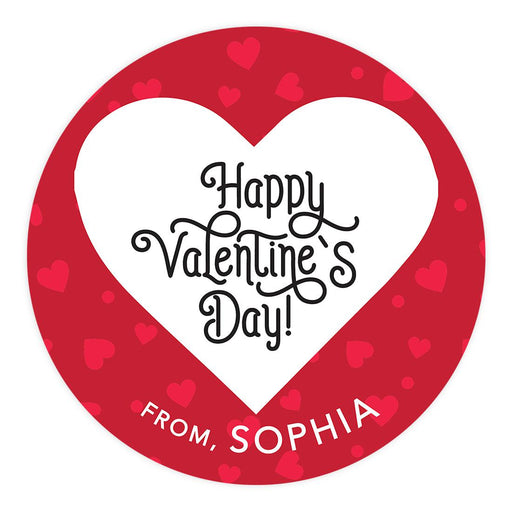 Custom Kids Valentine's Stickers | 2" Circle Happy Valentine's Day Labels for Gift & Craft, Set of 40-Set of 40-Andaz Press-Red Hearts-