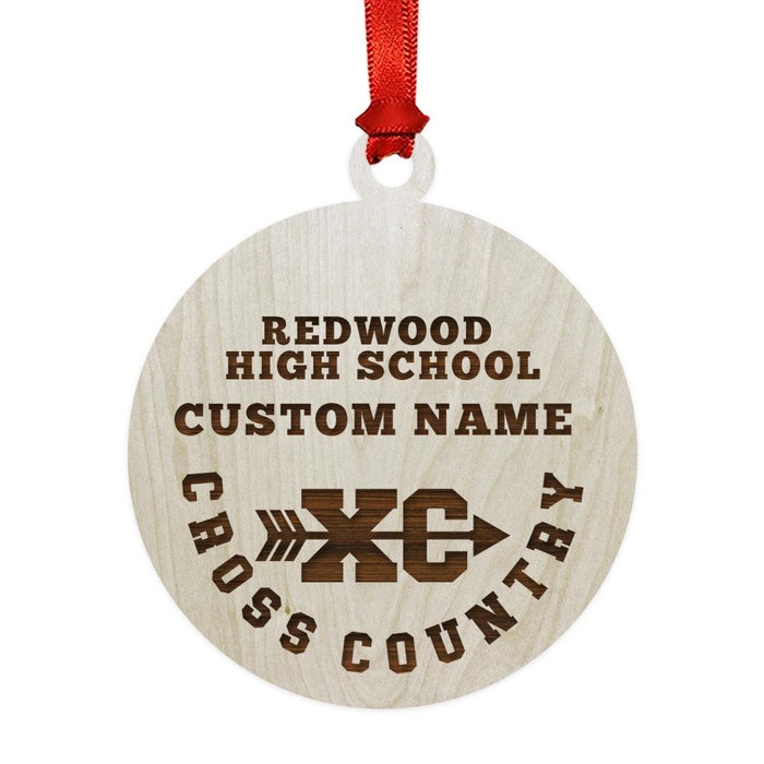 Custom Laser Engraved Wood Cross Country Christmas Ornament for Boys & Girls-Set of 1-Andaz Press-Laser Engraved Custom Name XC Stars-
