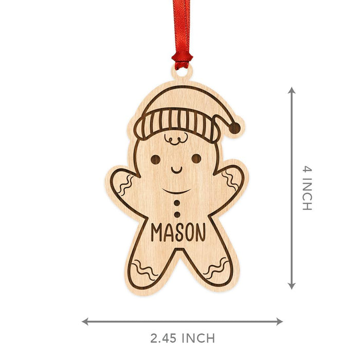 Custom Laser Engraved Wood Gingerbread Ornament for Kids, Set of 1-Set of 1-Andaz Press-Gingerbread with Santa Hat-