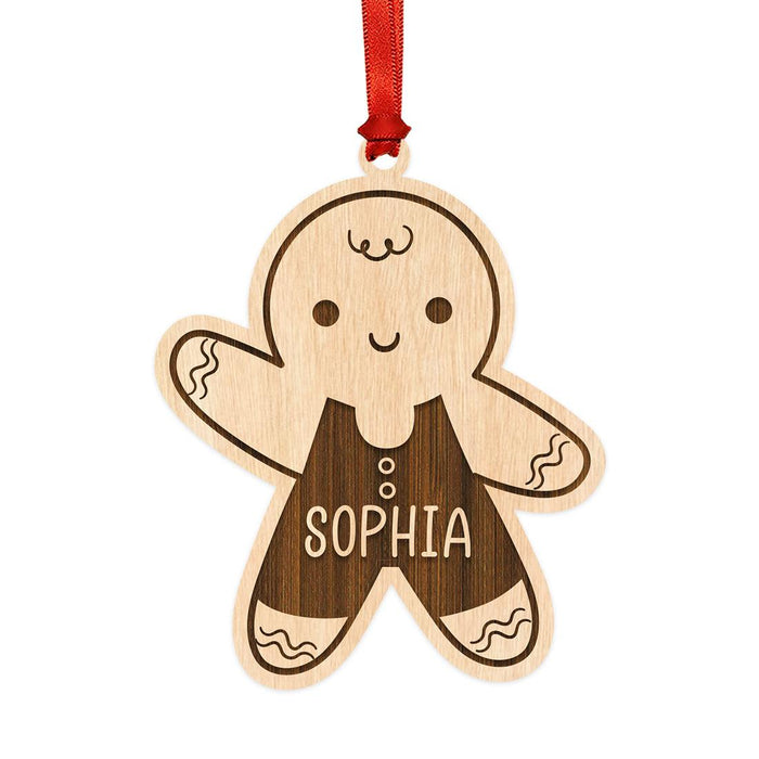 Custom Laser Engraved Wood Gingerbread Ornament for Kids, Set of 1-Set of 1-Andaz Press-Gingerbread with Jumpsuit-