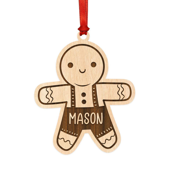 Custom Laser Engraved Wood Gingerbread Ornament for Kids, Set of 1-Set of 1-Andaz Press-Gingerbread with Overalls-