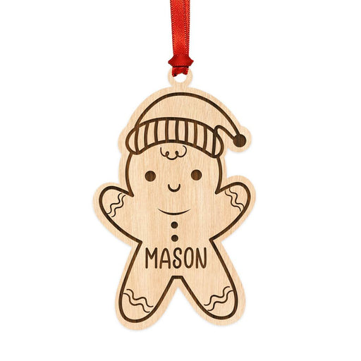 Custom Laser Engraved Wood Gingerbread Ornament for Kids, Set of 1-Set of 1-Andaz Press-Gingerbread with Santa Hat-