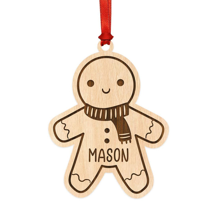 Custom Laser Engraved Wood Gingerbread Ornament for Kids, Set of 1-Set of 1-Andaz Press-Gingerbread with Scarf-