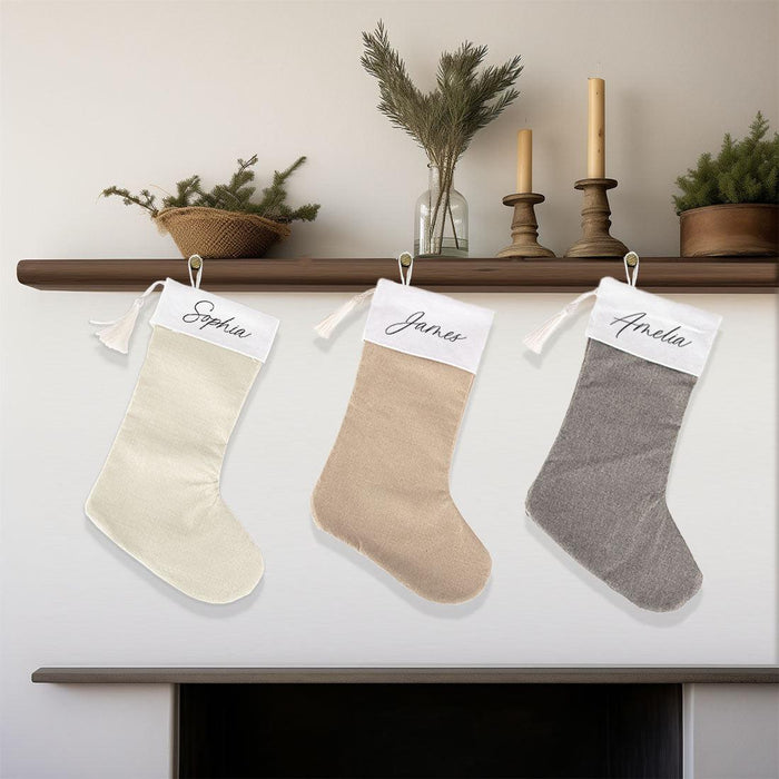 Custom Linen Christmas Stockings with Tassel, Holiday Gifts for Family, Set of 1-Set of 1-Andaz Press-Ivory Stocking-