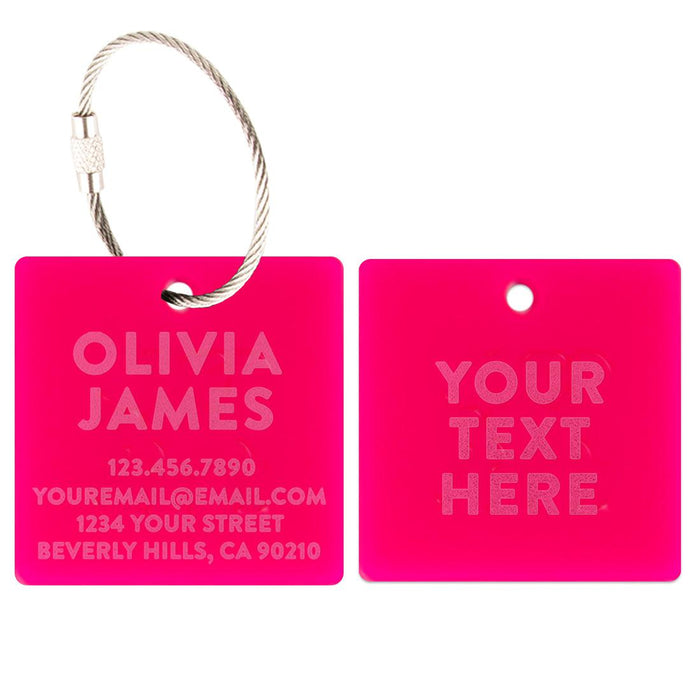Custom Luggage Tags with Stainless Steel Loops, Laser Engraved Acrylic ID Tags, Set of 2-Set of 2-Andaz Press-Black-