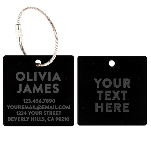 Custom Luggage Tags with Stainless Steel Loops, Laser Engraved Acrylic ID Tags, Set of 2-Set of 2-Andaz Press-Black-