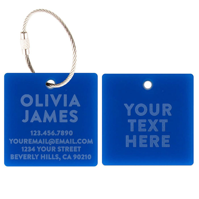 Custom Luggage Tags with Stainless Steel Loops, Laser Engraved Acrylic ID Tags, Set of 2-Set of 2-Andaz Press-Blue-