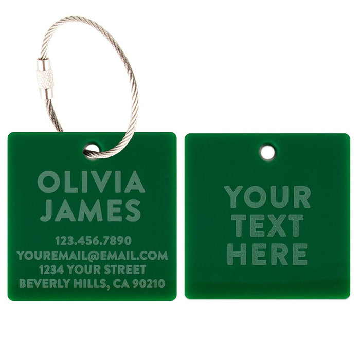 Custom Luggage Tags with Stainless Steel Loops, Laser Engraved Acrylic ID Tags, Set of 2-Set of 2-Andaz Press-Green-
