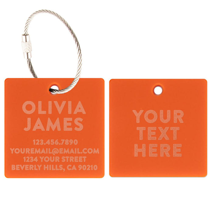 Custom Luggage Tags with Stainless Steel Loops, Laser Engraved Acrylic ID Tags, Set of 2-Set of 2-Andaz Press-Orange-