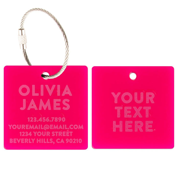 Custom Luggage Tags with Stainless Steel Loops, Laser Engraved Acrylic ID Tags, Set of 2-Set of 2-Andaz Press-Pink-