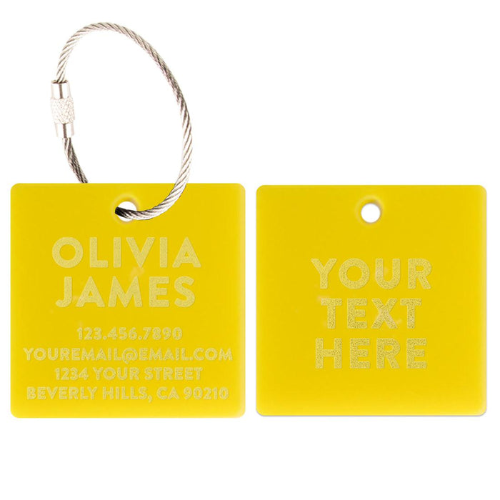 Custom Luggage Tags with Stainless Steel Loops, Laser Engraved Acrylic ID Tags, Set of 2-Set of 2-Andaz Press-Yellow-
