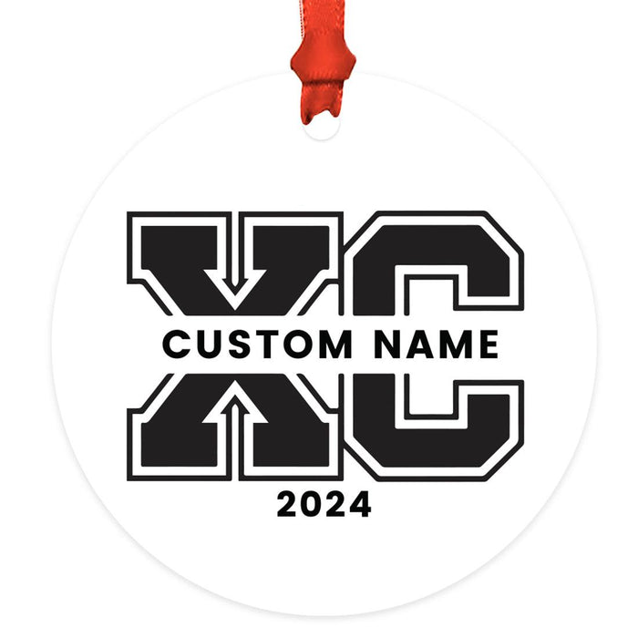 Custom Metal Cross Country Christmas Ornament for Boys & Girls Running Gift-Set of 1-Andaz Press-Custom School Name, Mascot, & Name-