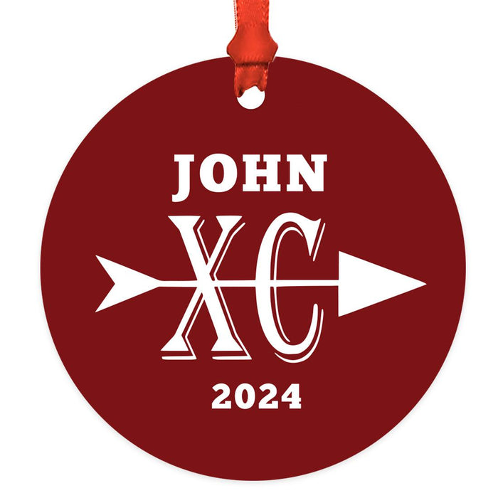 Custom Metal Cross Country Christmas Ornament for Boys & Girls Running Gift-Set of 1-Andaz Press-Custom School Name, Mascot, & Name-