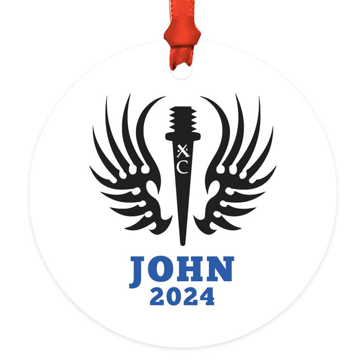 Custom Metal Cross Country Christmas Ornament for Boys & Girls Running Gift-Set of 1-Andaz Press-Custom School Name, Mascot, & Name-