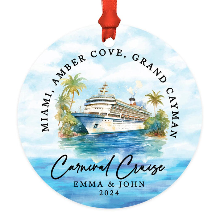 Custom Metal Cruise Ship Ornament 20XX, Christmas Ornament for Couples & Family-Set of 1-Andaz Press-Sunset Cruise-