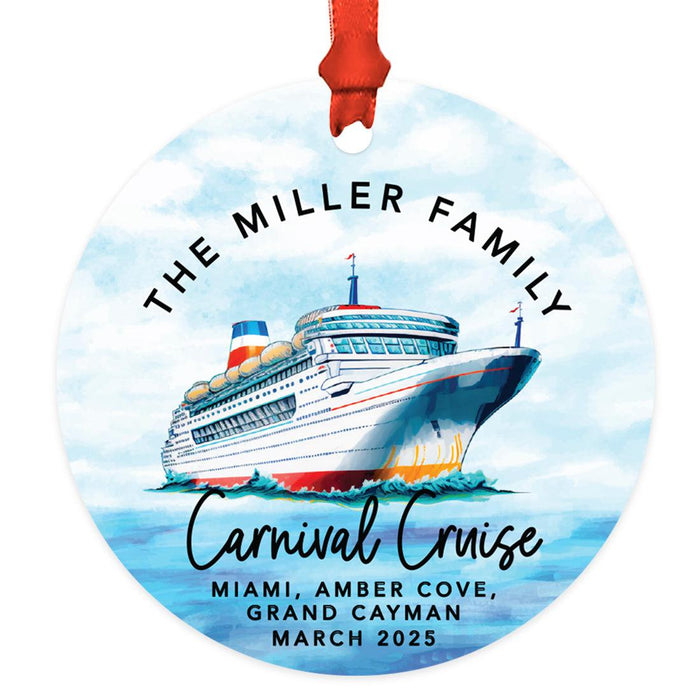 Custom Metal Cruise Ship Ornament 20XX, Christmas Ornament for Couples & Family-Set of 1-Andaz Press-Sunset Cruise-