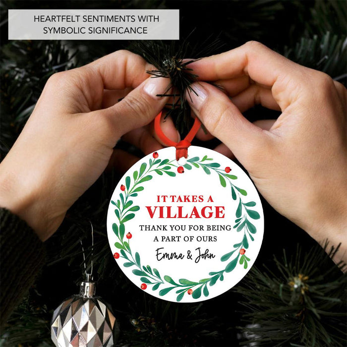 Custom Metal Daycare Appreciation Christmas Ornament, Daycare Provider Gift-Set of 1-Andaz Press-It Takes A Village-