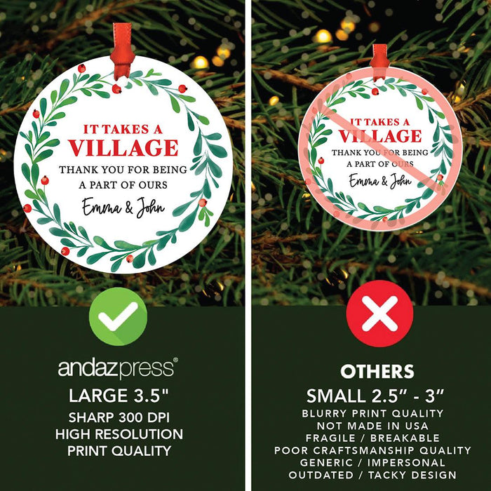 Custom Metal Daycare Appreciation Christmas Ornament, Daycare Provider Gift-Set of 1-Andaz Press-It Takes A Village-