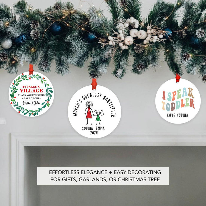 Custom Metal Daycare Appreciation Christmas Ornament, Daycare Provider Gift-Set of 1-Andaz Press-It Takes A Village-