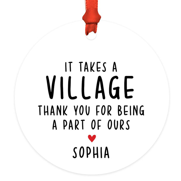 Custom Metal Daycare Appreciation Christmas Ornament, Daycare Provider Gift-Set of 1-Andaz Press-It Takes A Village-