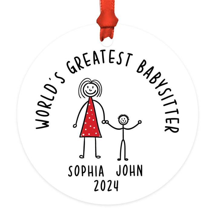 Custom Metal Daycare Appreciation Christmas Ornament, Daycare Provider Gift-Set of 1-Andaz Press-World's Greatest Babysitter Little Boy-