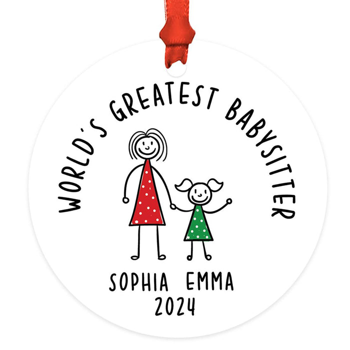 Custom Metal Daycare Appreciation Christmas Ornament, Daycare Provider Gift-Set of 1-Andaz Press-World's Greatest Babysitter Little Girl-