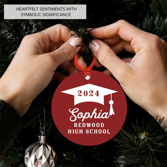 Custom Metal Graduation Christmas Ornament, Class of 20XX, Name & School Gift-Set of 1-Andaz Press-