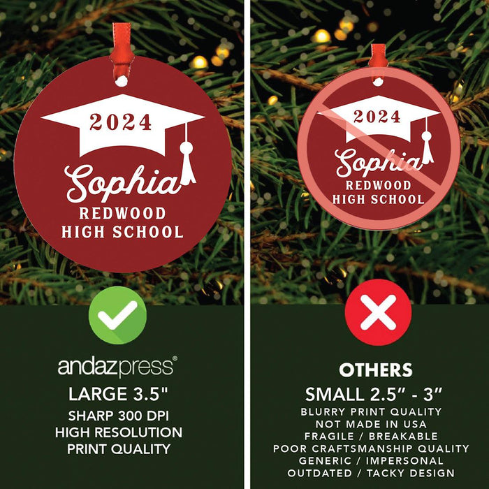 Custom Metal Graduation Christmas Ornament, Class of 20XX, Name & School Gift-Set of 1-Andaz Press-