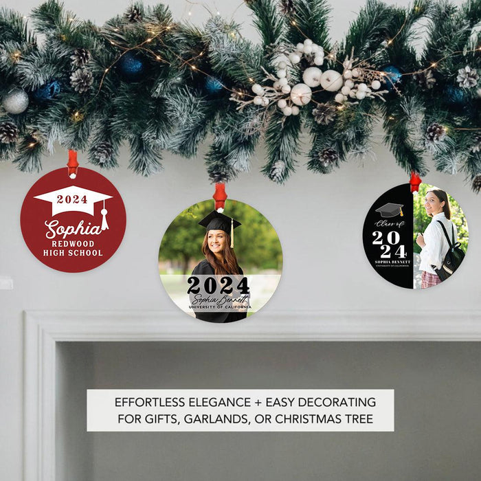 Custom Metal Graduation Christmas Ornament, Class of 20XX, Name & School Gift-Set of 1-Andaz Press-