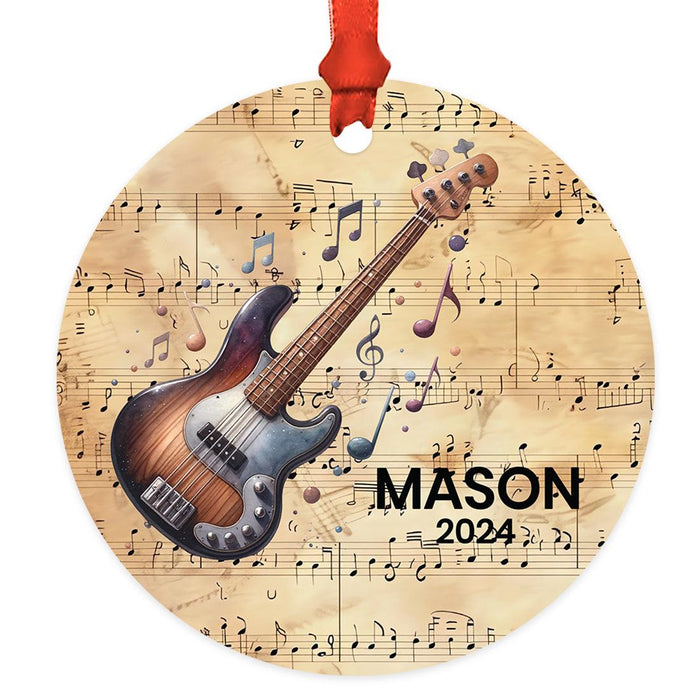 Custom Metal Guitar Ornament, 20XX Christmas Tree Decoration for Guitar Players-Set of 1-Andaz Press-Classic Acoustic Guitar with Florals-