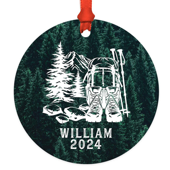 Custom Metal Hiking Engagement Ornament for Christmas Tree, Hiking Ornament for Couples-Set of 1-Andaz Press-Our Adventure Awaits-