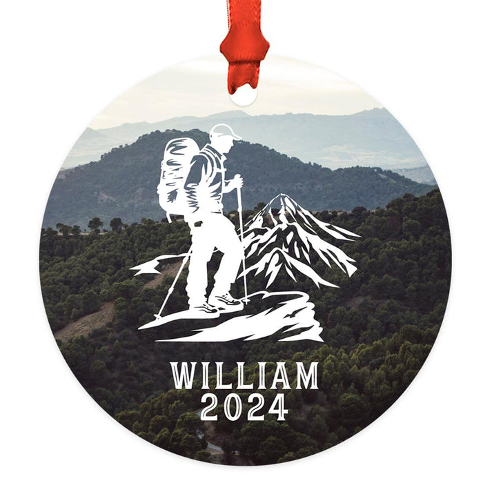 Custom Metal Hiking Engagement Ornament for Christmas Tree, Hiking Ornament for Couples-Set of 1-Andaz Press-Our Adventure Awaits-