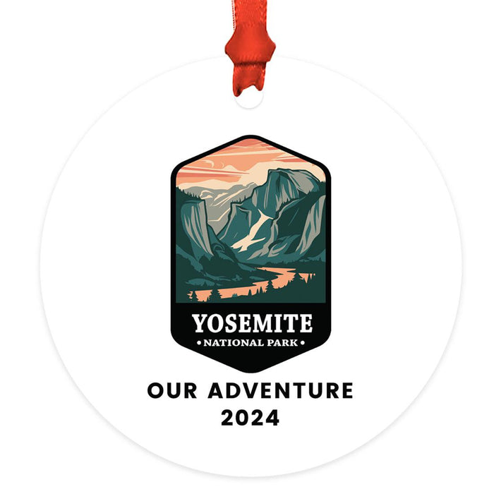 Custom Metal Hiking Engagement Ornament for Christmas Tree, Hiking Ornament for Couples-Set of 1-Andaz Press-Our Adventure Awaits-