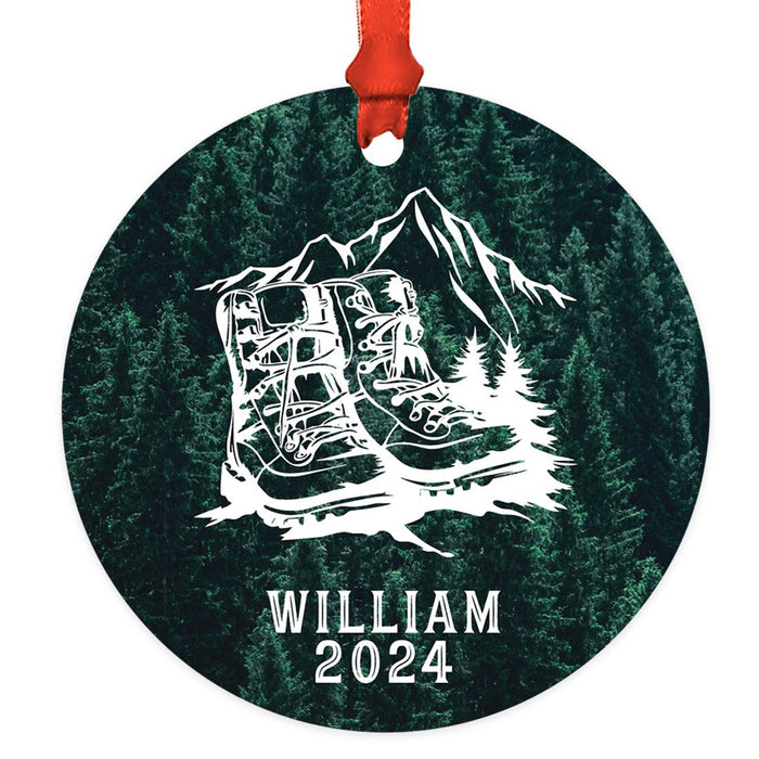 Custom Metal Hiking Engagement Ornament for Christmas Tree, Hiking Ornament for Couples-Set of 1-Andaz Press-Hiking Boots-