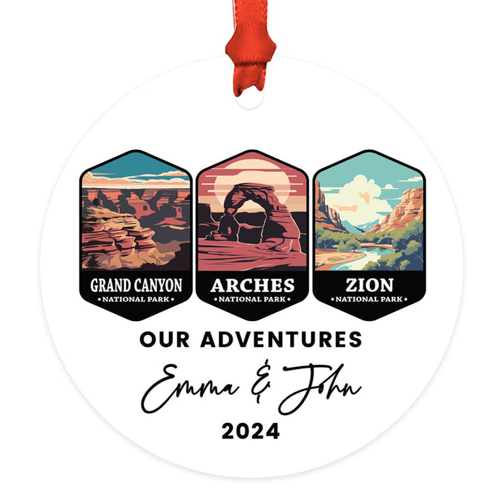 Custom Metal Hiking Engagement Ornament for Christmas Tree, Hiking Ornament for Couples-Set of 1-Andaz Press-Our Adventures-