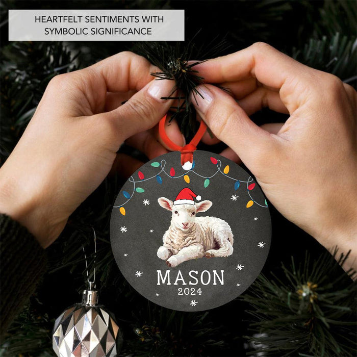 Custom Metal Lamb or Sheep Ornament for Christmas Tree Decor-Set of 1-Andaz Press-Lamb with Christmas Lights-
