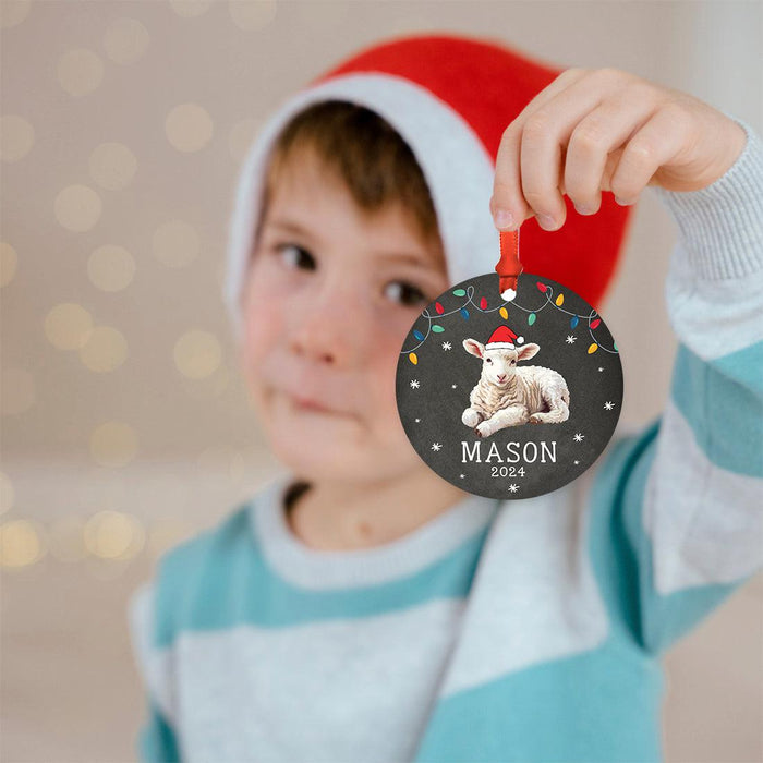 Custom Metal Lamb or Sheep Ornament for Christmas Tree Decor-Set of 1-Andaz Press-Lamb with Christmas Lights-