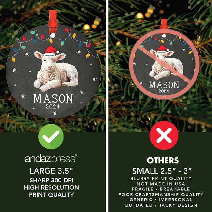 Custom Metal Lamb or Sheep Ornament for Christmas Tree Decor-Set of 1-Andaz Press-Lamb with Christmas Lights-