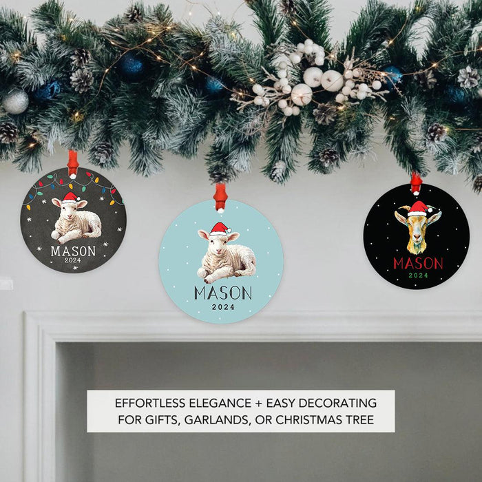 Custom Metal Lamb or Sheep Ornament for Christmas Tree Decor-Set of 1-Andaz Press-Lamb with Christmas Lights-