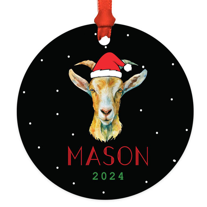 Custom Metal Lamb or Sheep Ornament for Christmas Tree Decor-Set of 1-Andaz Press-Goat with Santa Hat-