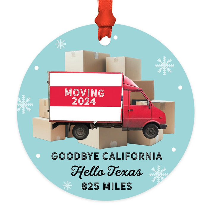 Custom Metal Moving Truck Ornament 20XX, State Moving Van Christmas Tree Decor-Set of 1-Andaz Press-Moving Goodbye-