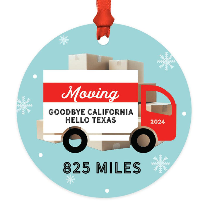 Custom Metal Moving Truck Ornament 20XX, State Moving Van Christmas Tree Decor-Set of 1-Andaz Press-Moving Goodbye-