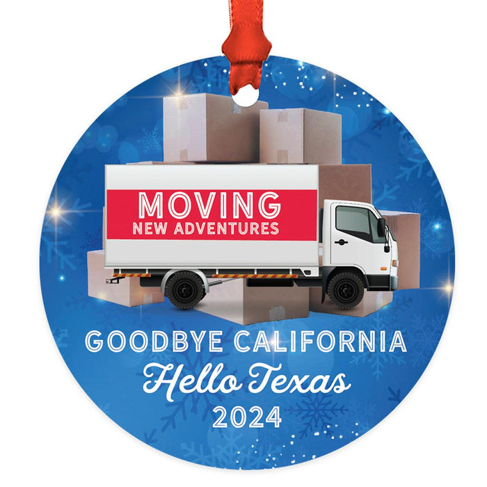 Custom Metal Moving Truck Ornament 20XX, State Moving Van Christmas Tree Decor-Set of 1-Andaz Press-Moving Goodbye-