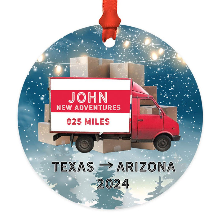 Custom Metal Moving Truck Ornament 20XX, State Moving Van Christmas Tree Decor-Set of 1-Andaz Press-Moving Goodbye-